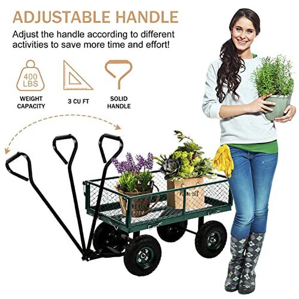 Heavy Duty Metal Garden Cart Folding Utility Wagon with Removable Sides