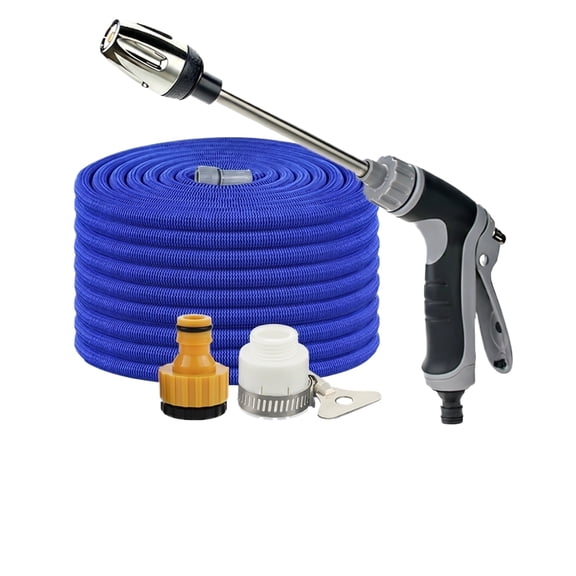Heavy Duty Metal Garden Hose Nozzle High Pressure Pistol Washer Spray Gun with Expandable Telescopic Watering Line Quick Connect Brass Adapters and Faucet Clamps Kit for Automotive Car Wash Yard(A)