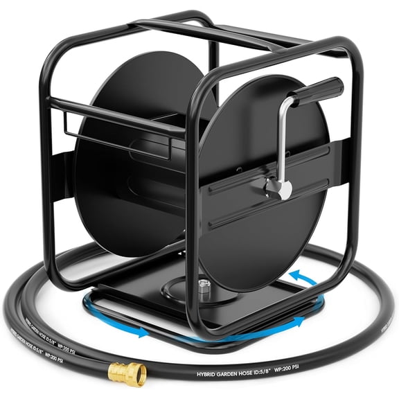 Heavy Duty Metal Garden Hose Reel, 360 Degree Rotating Base Frame, Wall And Floor Mount Water Pipe Storage Organizer, Portable Outside Hose Caddy Rack, Black