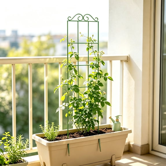 Heavy Duty Metal Garden Trellis for Climbing Plants, Rustproof Iron Support Stakes for Ivy, Vines, Vegetables, Indoor Outdoor Flower Obelisk for Potted Plants, Patio Landscape Structure, Green