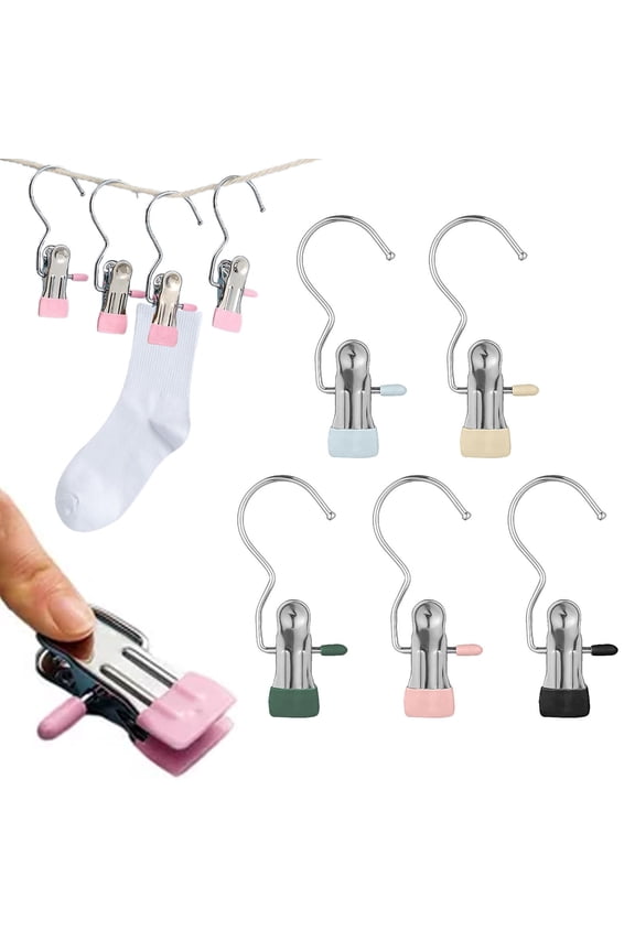 Heavy Duty Metal Laundry Hook Clip Portable Drying Clothes Pin with Strap for Bras Socks Towels Boots Windproof Hanging Rack Green 1Pcs