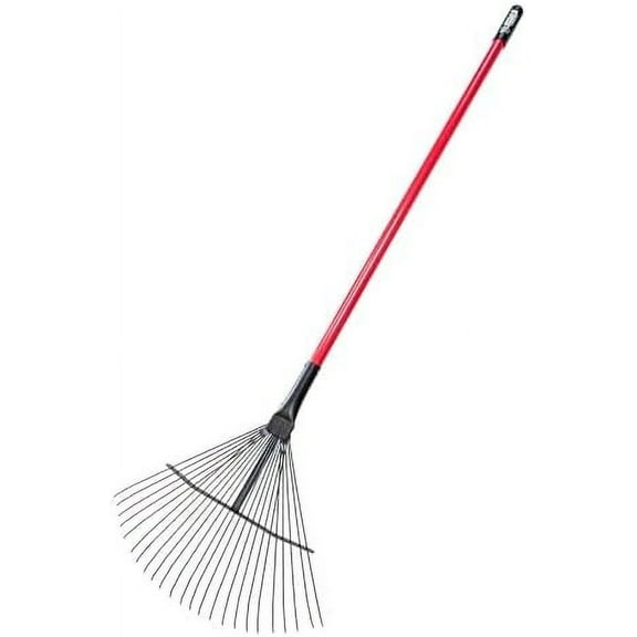 Heavy Duty Metal Leaf Rake - 24 High Carbon Spring Steel Tines with Fiberglass Handle, Thatching and Wide Lawn Rake for Leaves, Yard Debris and Garden Tool, 100% Made in The USA, 24-Inch