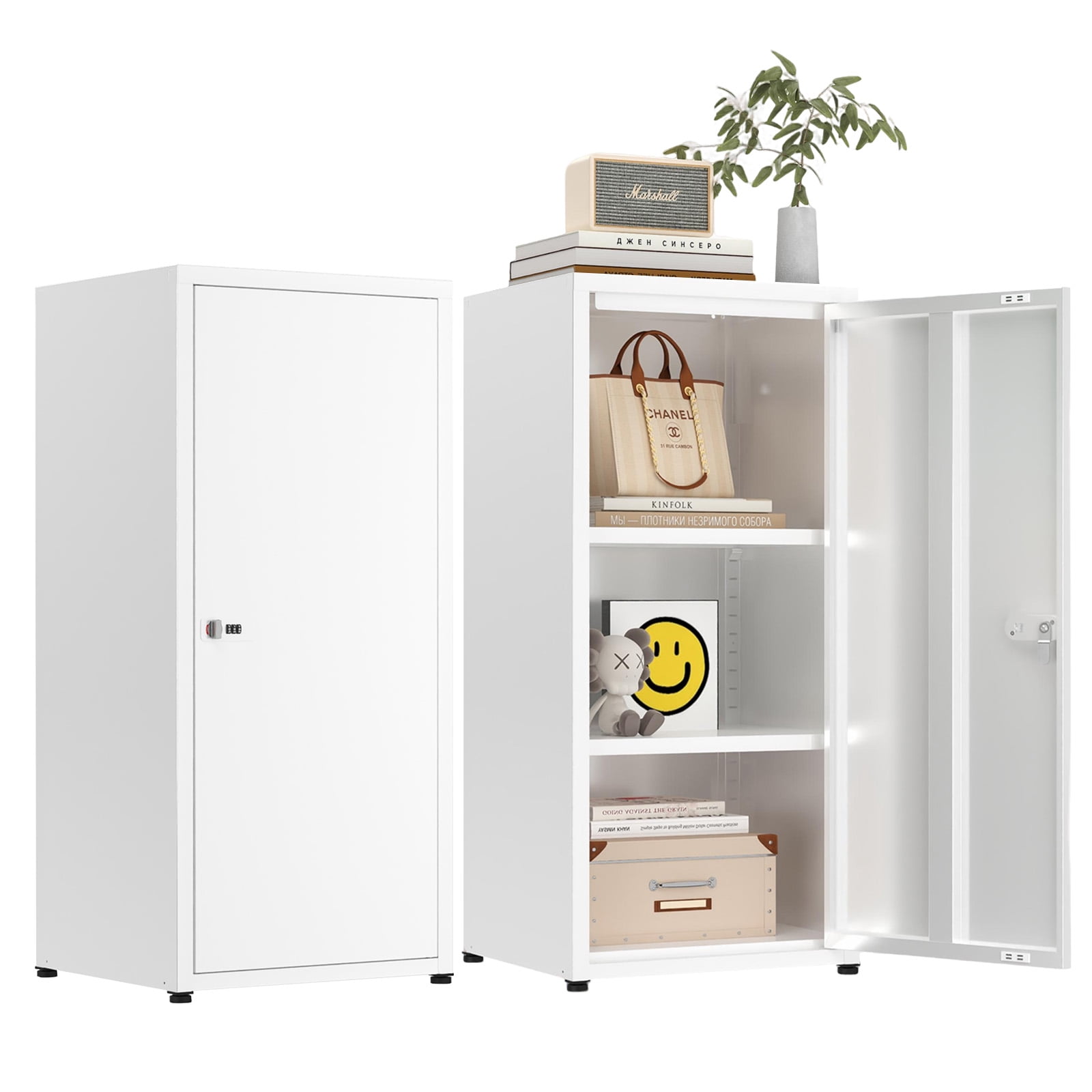 Heavy-Duty Metal Locking Storage Cabinet with Dial Lock, 34.6” Tall Stackable Locker with 2 Adjustable Shelves, Powder-Coated Steel for Home/Office/Bathroom/Kitchen