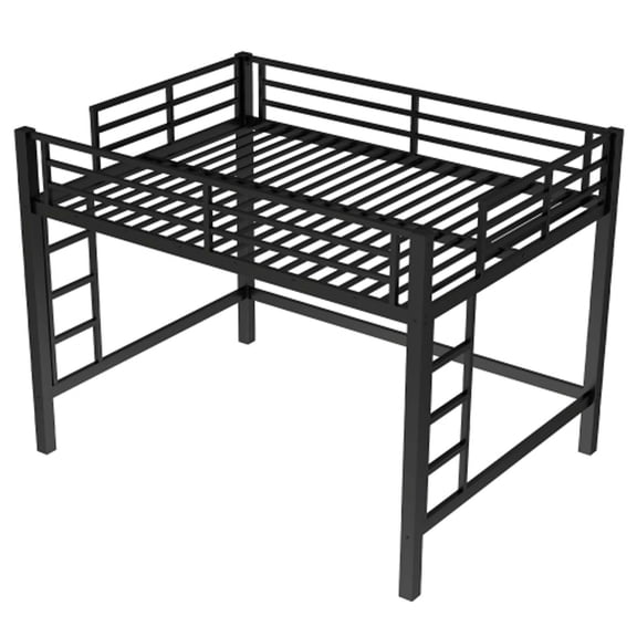 Heavy Duty Metal Loft Bed Queen Size - Bunk Frame with Guardrail,Friendly Space & Full Size Loft Bed with Stairs Adaptability