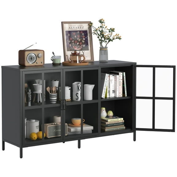 Heavy Duty Metal Modern Sideboard Buffet Cabinet with Glass Doors, Adjustable Feet, Ample Storage for Living Room, Bedroom, Dining Room