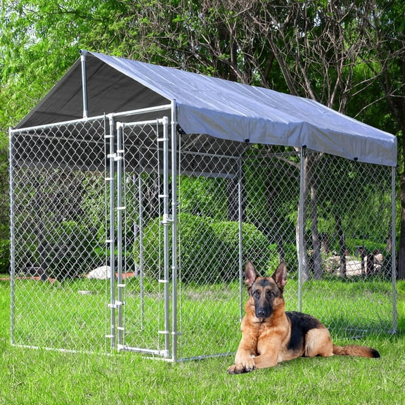 Heavy Duty Metal Outdoor Large Dog Kennel, Dog Pen With Waterproof And Secure Lock 6'L X 10'W X 7.6