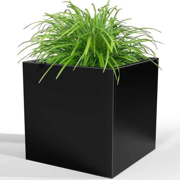 Heavy Duty Metal Outdoor Planter Box 26"Lx26"Wx26"H Square with Removable Shelf Black