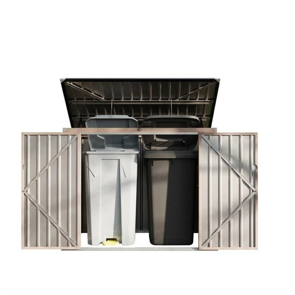 Heavy-Duty Metal Outdoor Trash Can Storage Outdoor Storage Unit, 3x6 FT Garbage Bin Enclosure, Waterproof & Rust-Resistant, Lockable Chain Lid, Fits 2 Cans, Perfect for Garden, Backyard, Patio