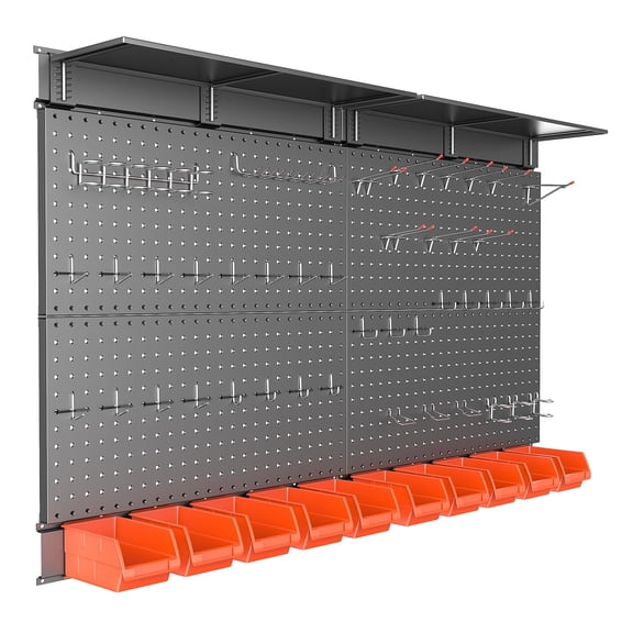 Heavy Duty Metal Pegboard Wall Organizer Kit, 48" x 24" Modular Steel Tool Storage System with 89 Accessories, Wall-Mounted Peg Board with Hooks, Bins & Shelves for Garage, Workshop & Craft Room, Gre
