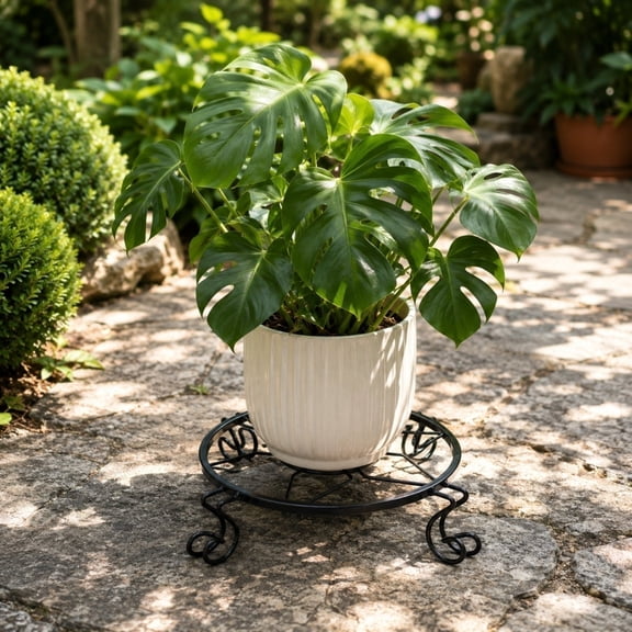 Heavy Duty Metal Plant Pot Stands,12 Inch Black Round Flower Pot Holders,Rustproof Iron Planter Risers for Indoor Outdoor Use,Patio,Balcony,Garden and Living Room