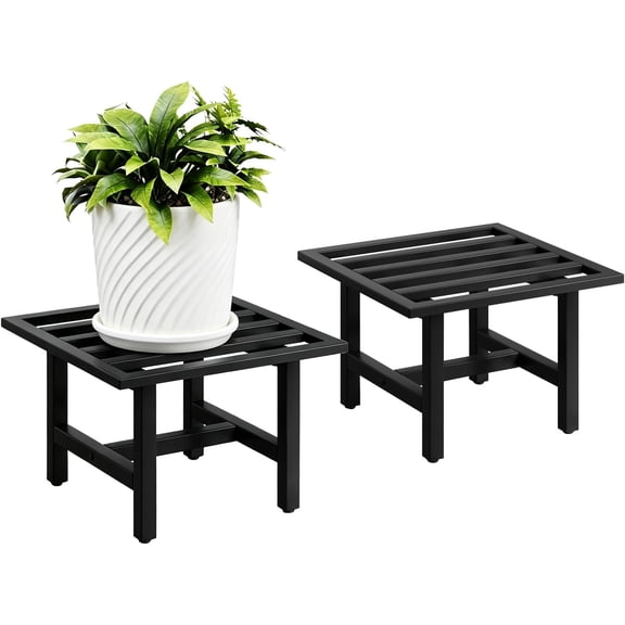 Heavy Duty Metal Plant Stand Outdoor 330 Lbs Square Rustproof Low Pedestal for Large Flower Pots Patio Balcony Garden Decor 2 Pack Black