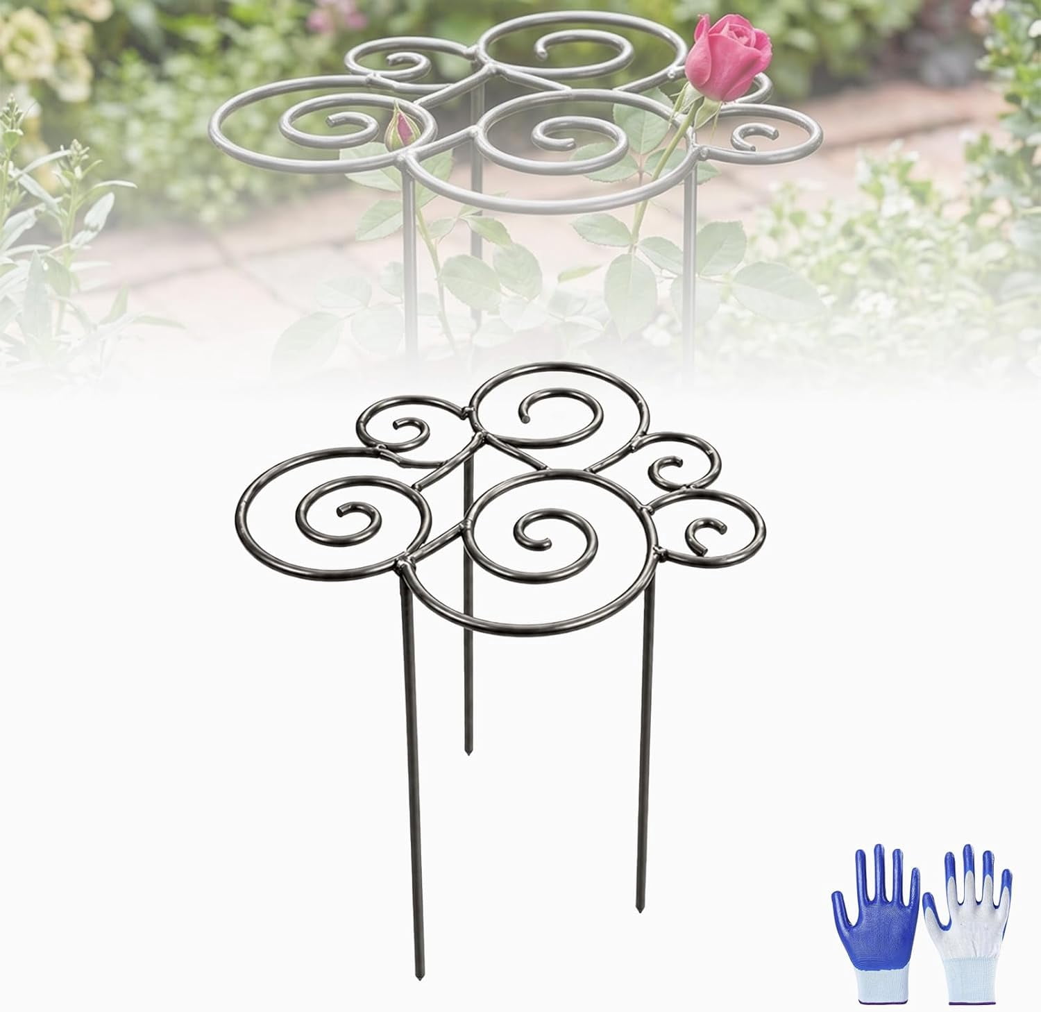 Heavy Duty Metal Plant Support Ring for Garden, Decorative Peony Cages and Stackable Stakes for Climbing Plants, Vines and Tomatoes