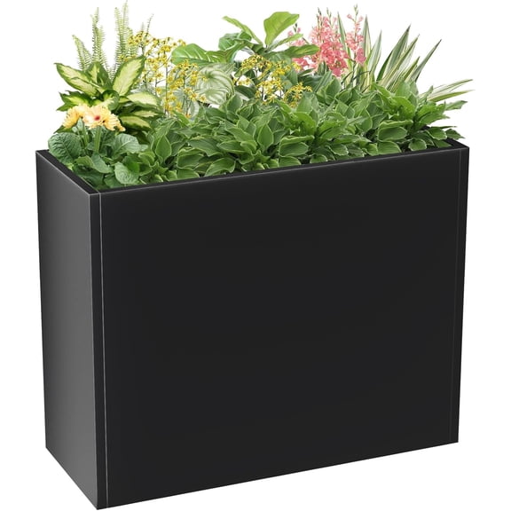 Heavy Duty Metal Planter Box 36"L x 12"W x 26"H Outdoor Tall Rectangular Planter Black with Removable Insert Shelves