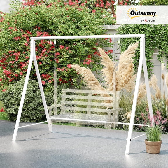 Heavy Duty Metal Porch Swing Stand Frame, 528 LBS Capacity A-Frame Hanging Chair Support for Backyard Lawn White