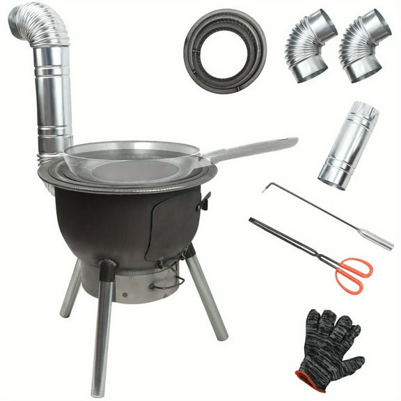 Heavy-Duty Metal Portable Outdoor Wood Stove - Round Rustic Design with Large Cooking Surface, No Smoke Emissions, Compact & Durable for Camping, Backyard, Picnics, Camping Stove