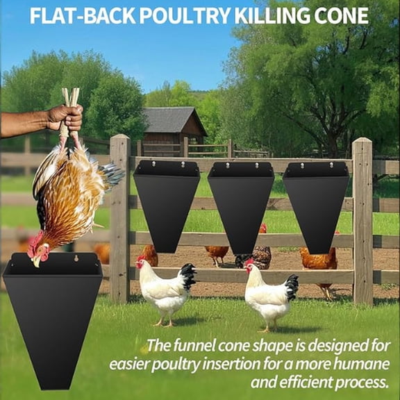 Heavy-Duty Metal Poultry Restraining Cone, Flat-Back Slaughter Funnel for Humane Chicken Processing and Dispatch