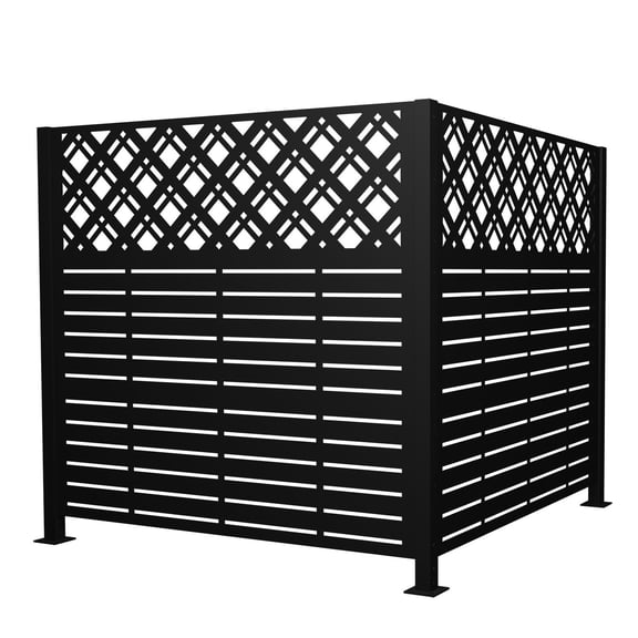 Heavy-Duty Metal Privacy Screen in Rhombus Black, 48''W x 47.3''H, Outdoor AC & Trash Can Enclosure Panel