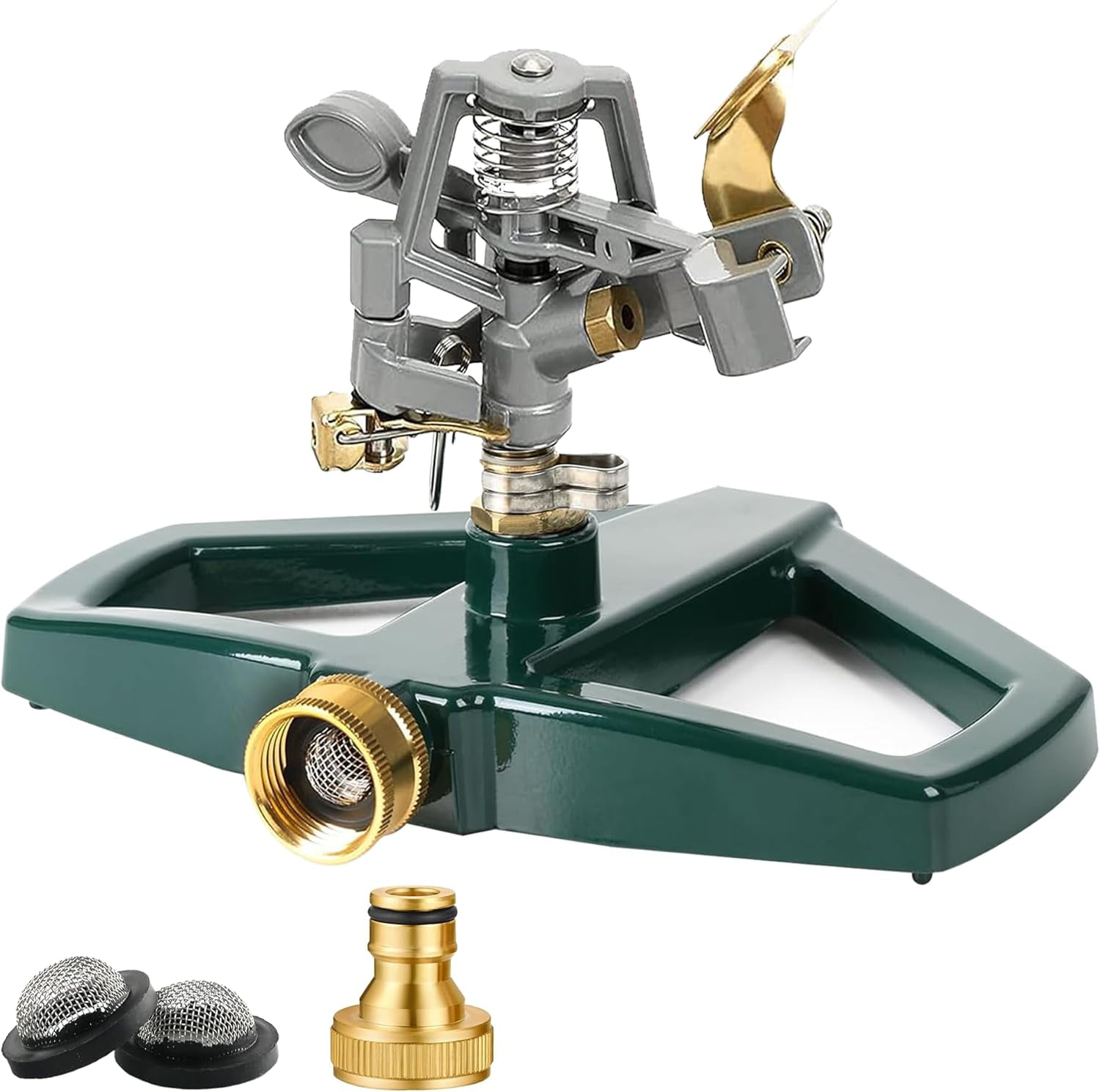 Heavy Duty Metal Pulsating Sprinklers for Yard - 360 Degree Roating Automatic Water Sprinkler Lawn with Base, Impact Large Area Covers Up to 85‘ Diameter