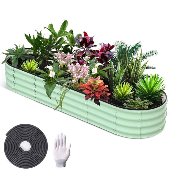 Heavy Duty Metal Raised Garden Bed – 8x2x1FT Oval Planter Box for Outdoor Vegetable, Flower, Herb Gardening, for Garden & Backyard & Patio, Olive Green
