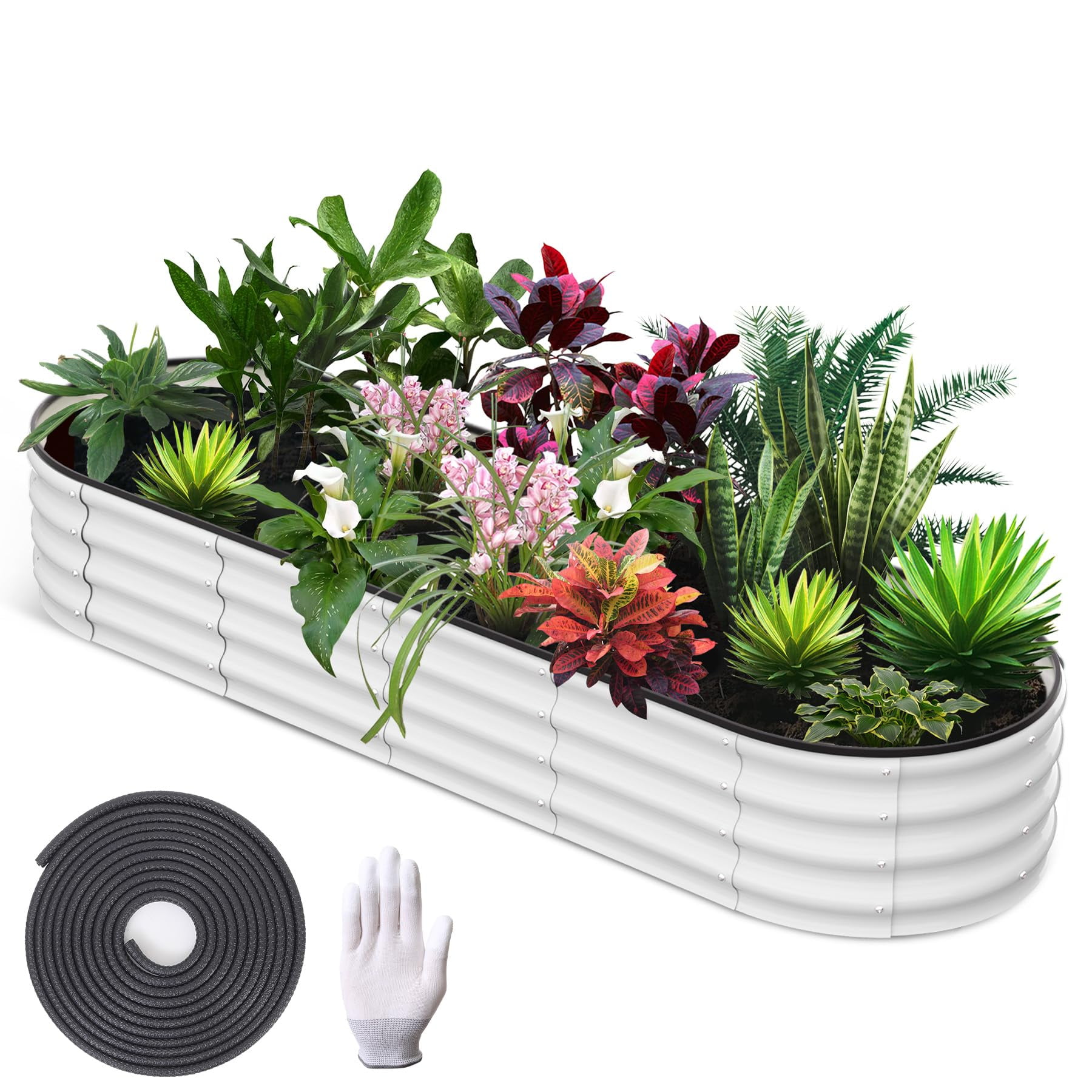 Heavy Duty Metal Raised Garden Bed – 8x2x1FT Oval Planter Box for Outdoor Vegetable, Flower, Herb Gardening, for Garden & Backyard & Patio, White