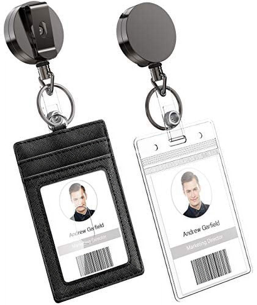 2 Pack Heavy Duty Retractable Badge Holder Reel, Will Well Metal ID Badge Holder with Belt Clip Key Ring for Name Card Keychain [All Metal Casing