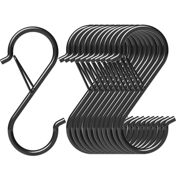 Heavy Duty Metal S Hooks with Safety Buckle for Hanging Kitchen Utensils, Plants, Pots & Pans, Clothes, Hats