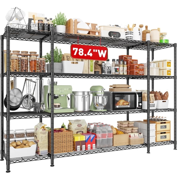 Heavy Duty Metal Shelving 1500LBS, 78.4" Widen Wire Storage Shelves with Adjustable Layers, Slim Profile Garage Storage Rack for Pantry, Kitchen, Basement (78.4" W x 11.8" D x 59" H)