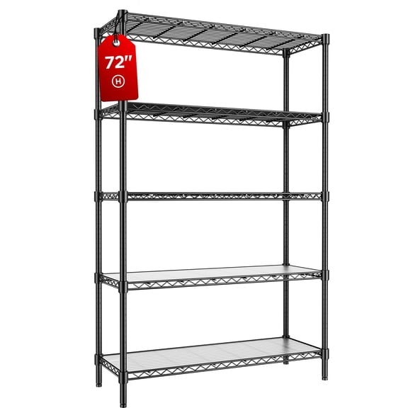 Heavy Duty Metal Shelving 1875LBS, 5-Tier Wire Storage Shelves with Shelf Liners, Adjustable Commercial Grade Storage Rack for Garage, Pantry, Kitchen (45"W x 16"D x 72"H, Black)