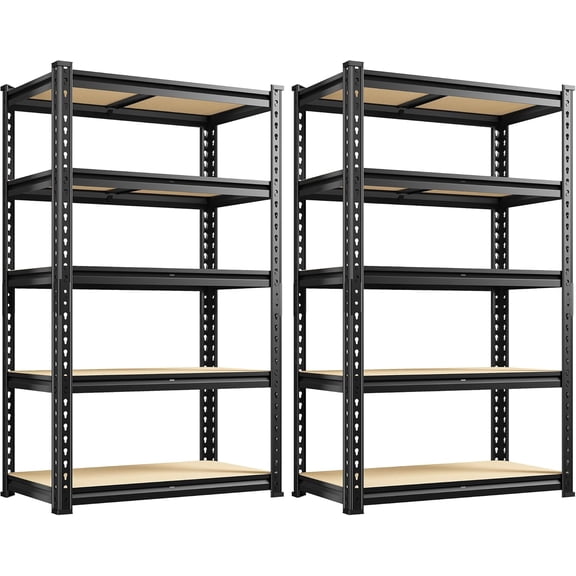 Heavy Duty Metal Shelving 2000LBS, 5-Tier Adjustable Steel Storage Rack with 11.8" Slim Deep Layers, Compact Standing Shelf for Pantry, Basement, Warehouse (27.6"W x 11.8"D x 60"H, 2-Pack)