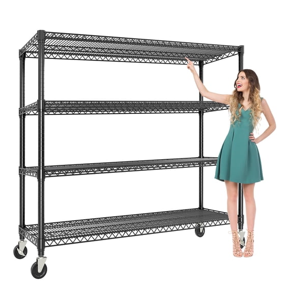 Heavy Duty Metal Shelving Unit, 4-Tier Adjustable Storage Shelves with Wheels for Garage, Warehouse, Kitchen, Basement, Stores
