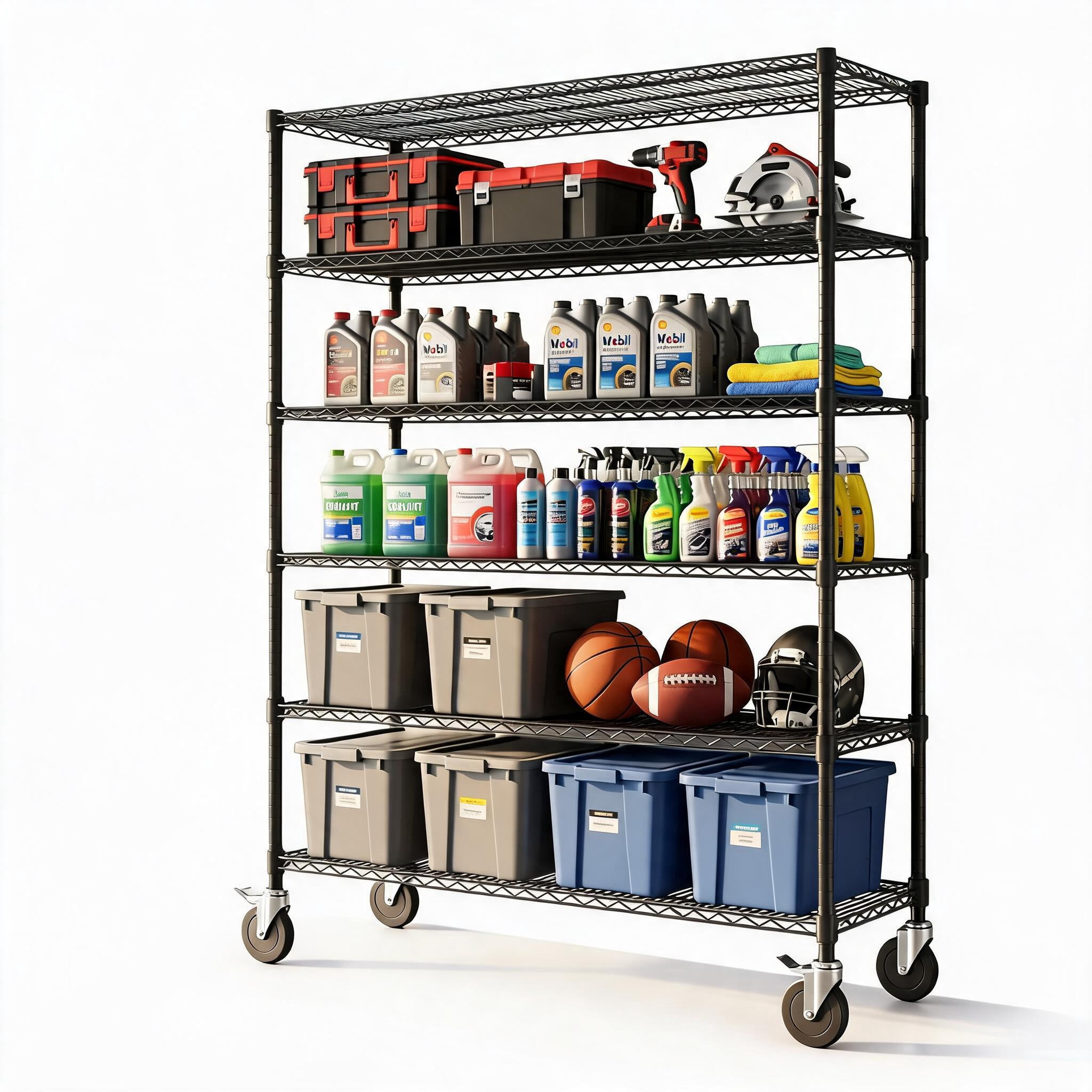Heavy Duty Metal Shelving with Wheels Rolling Storage Rack for Garage ...