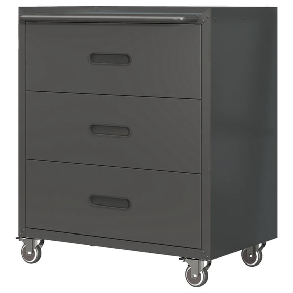 XUTUMM Heavy-Duty 3-Drawer Metal Tool Cabinet with Wheels - Mobile Storage for Garage, Office, Home, Black/Gray