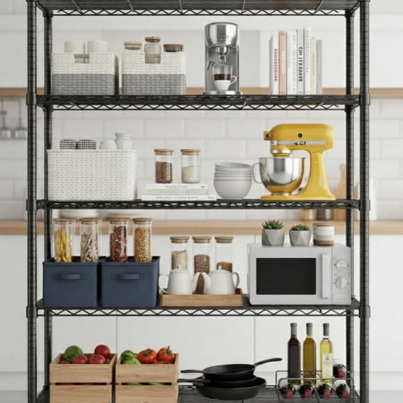 Heavy Duty Metal Storage Rack, 48" W x 20" Dx 72" H 5-Tier Adjustable Industrial Utility Shelves for Garage Kitchen Pantry Laundry Room Black