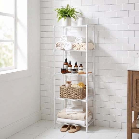 Heavy Duty Metal Storage Shelving Unit 3-Tier or 5-Tier Adjustable Freestanding Black Wire five layers White