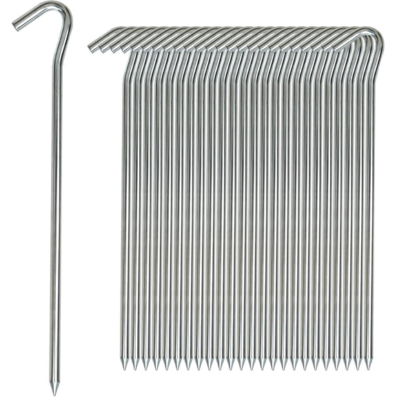 Heavy Duty Metal Tent Stakes 9-Inch, 25-Pack Rust-Resistant Galvanized Steel Camping Stakes, Ground Pegs Garden Edging Fence Hooks for Inflatables, Tarps and Outdoor Decorations