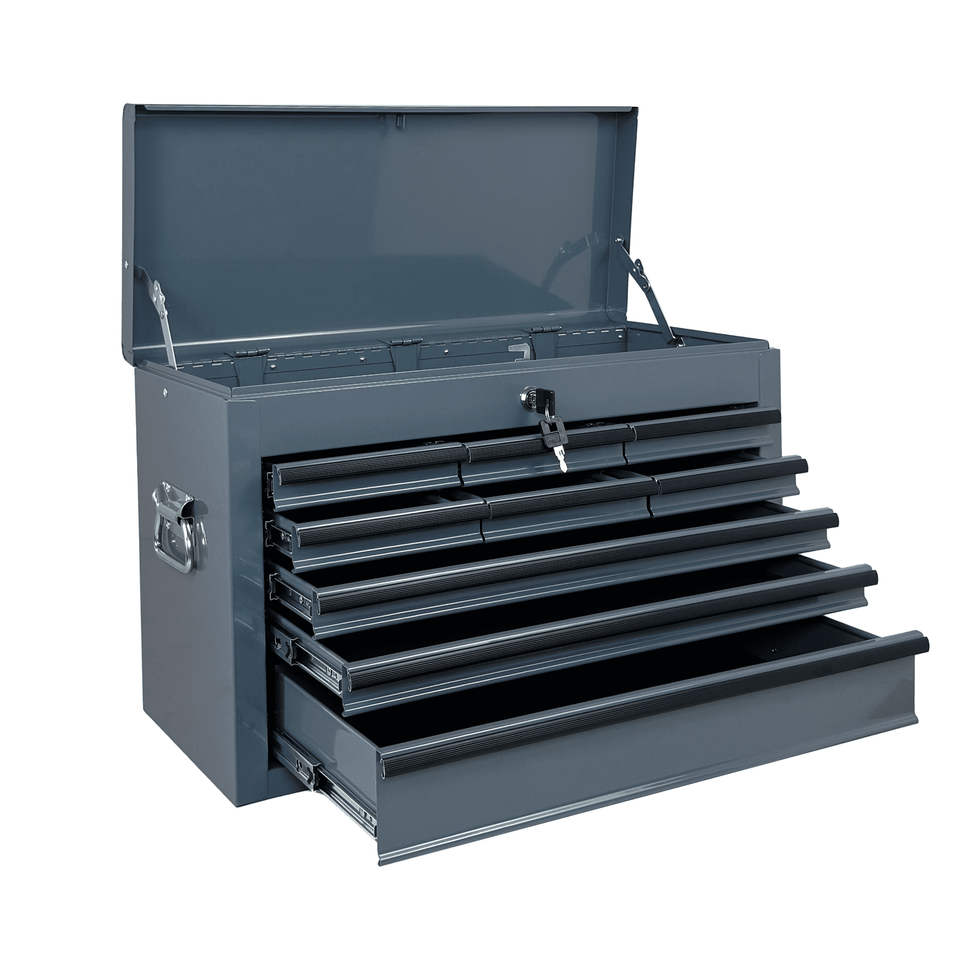 Heavy Duty Metal Tool Box,24 Inch Portable Tool Chest with 9 Drawers, Ball Bearing Slide Drawers with Auto-Locking System, Lockable Top Box Tool Organizer for Garage, Workshop, Truck,Grey