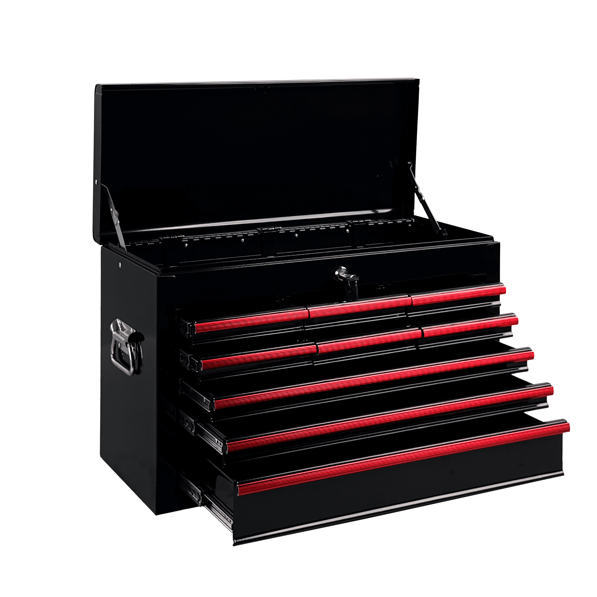 Heavy Duty Metal Tool Box,24 Inch Portable Tool Chest with 9 Drawers, Ball Bearing Slide Drawers with Auto-Locking System, Lockable Top Box Tool Organizer for Garage, Workshop, Truck,Black