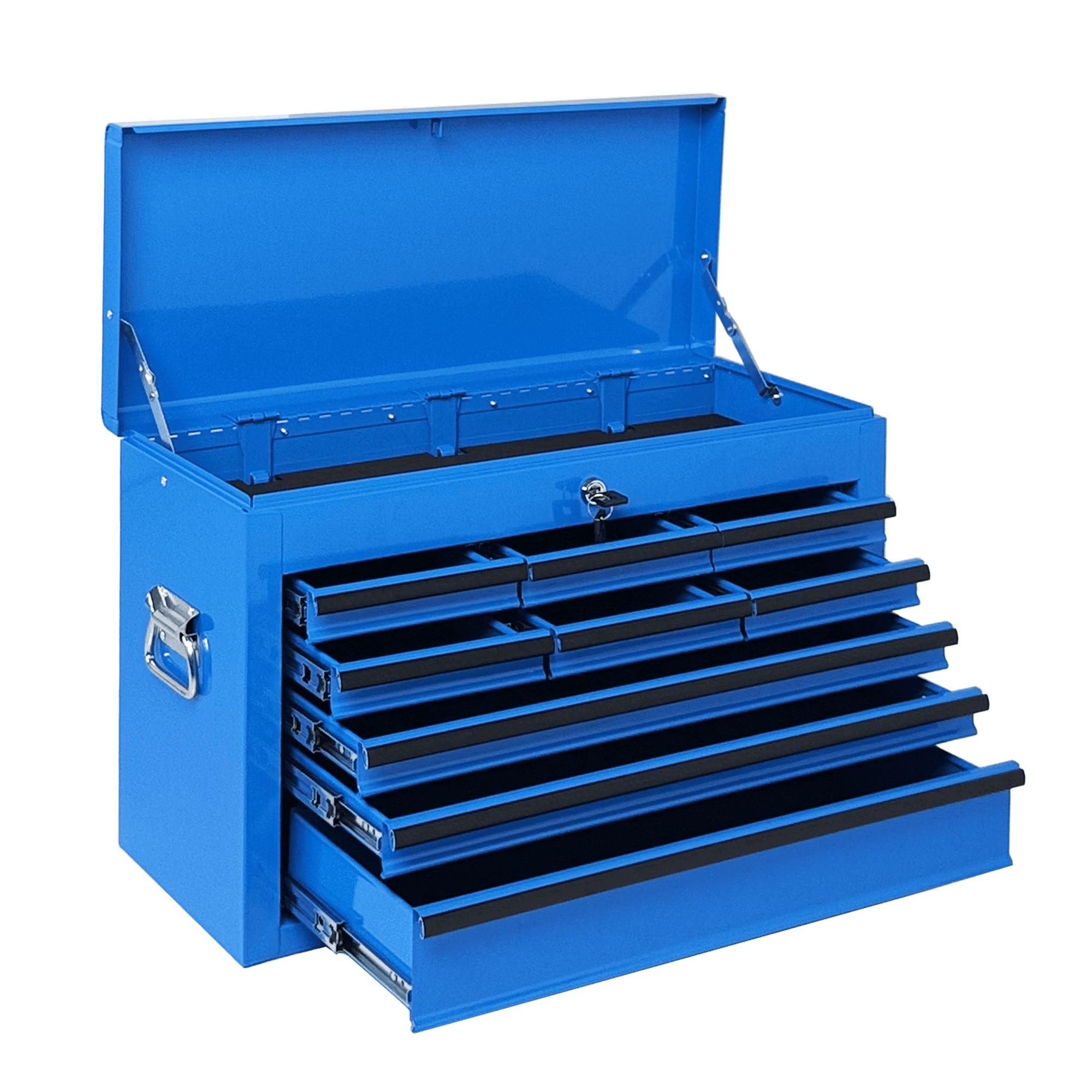 Heavy Duty Metal Tool Box,24 Inch Portable Tool Chest with 9 Drawers, Ball Bearing Slide Drawers with Auto-Locking System, Lockable Top Box Tool Organizer for Garage, Workshop, Truck,Blue