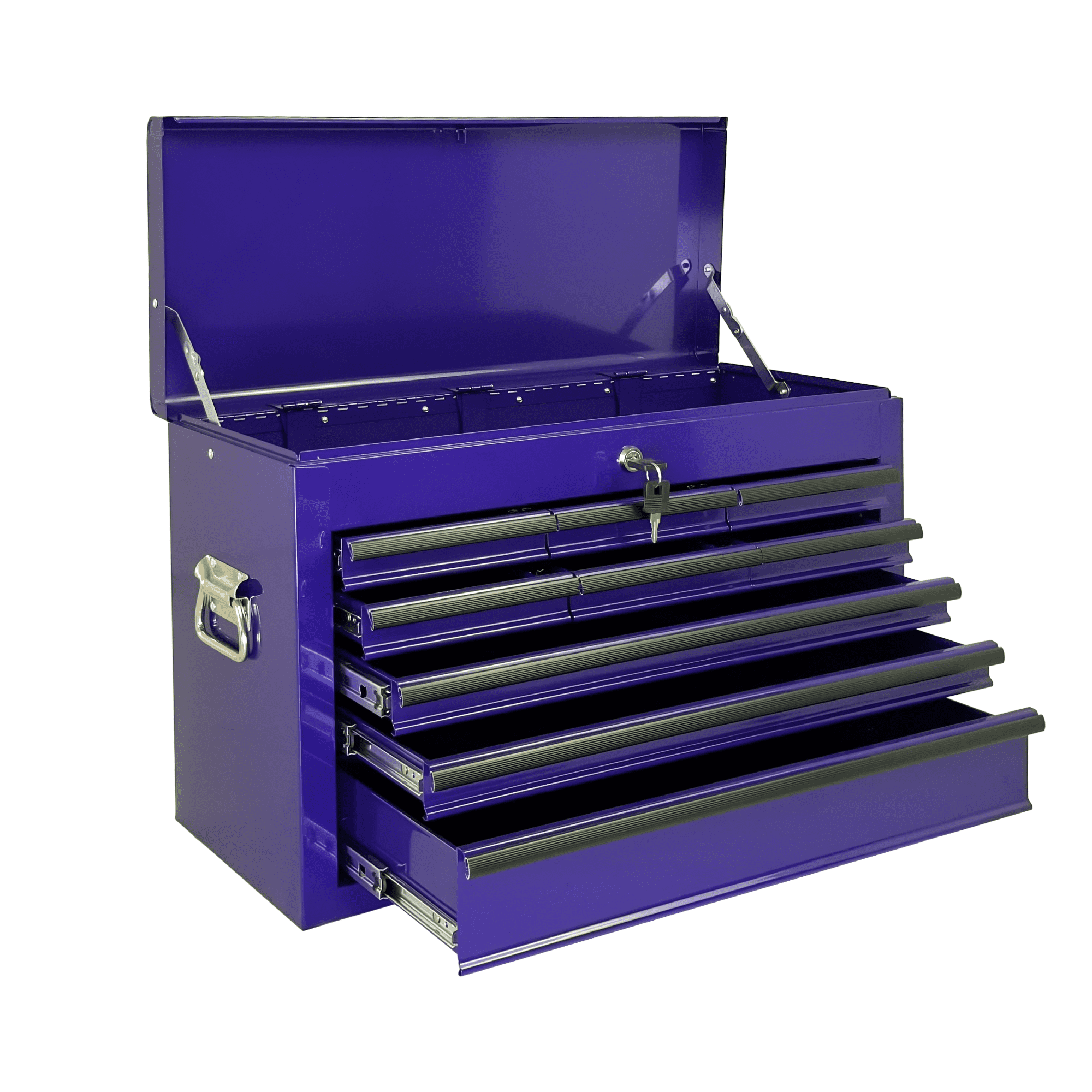 Heavy Duty Metal Tool Box,24 Inch Portable Tool Chest with 9 Drawers, Ball Bearing Slide Drawers with Auto-Locking System, Lockable Top Box Tool Organizer for Garage, Workshop, Truck,Purple