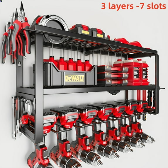 Heavy-Duty Metal Tool Rack - Multiple Drill Racks + Floating Shelves ...