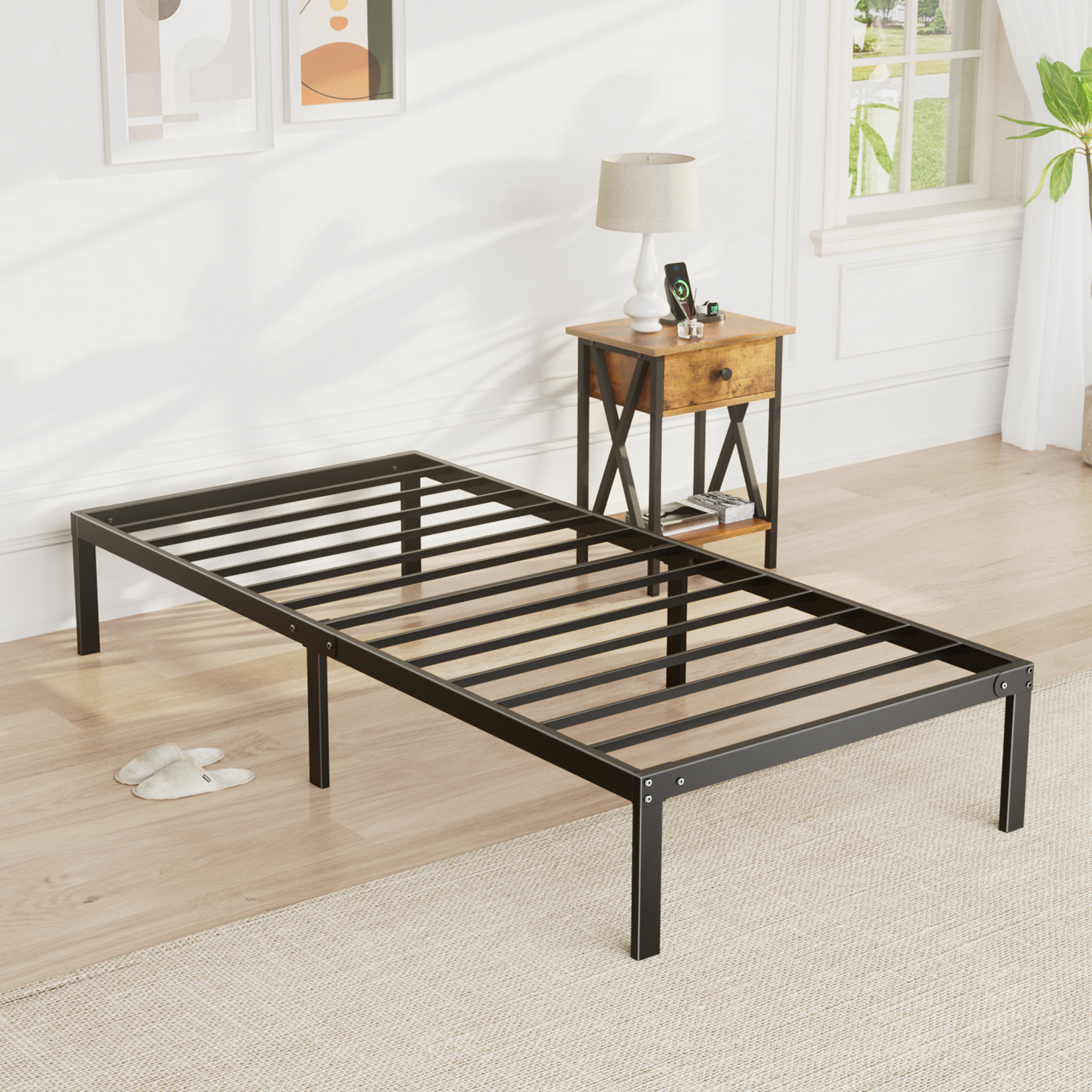 Heavy Duty Metal Twin Bed Frame with Under Bed Storage - 14 Inches High, Sturdy Steel Slat Support, No Box Spring Required, Platform Bed Frame - image 1 of 11