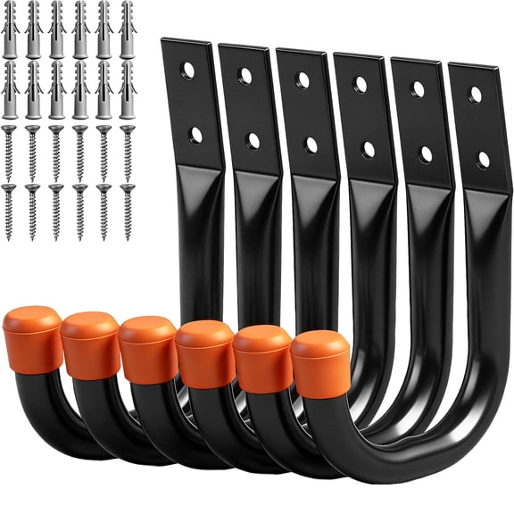 Heavy Duty Metal Wall Hooks, Large Garage Storage & Organization Hooks for Tools, Extension Cords, Ladders, and Bags, Wall Mount J Hooks for Indoor Outdoor Use, Black