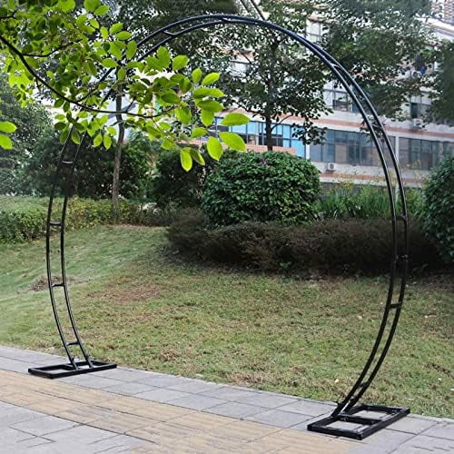 Heavy Duty Metal Wedding Arch Round Rose Garden Arbor Archway with Bases Anti-Rust Circle Background Party Decoration Gate 2x2.40m 2.6x3.0m 2.8x3.2m(Thickness:Black,Size:2x2.40m/6.6x7.9ft)