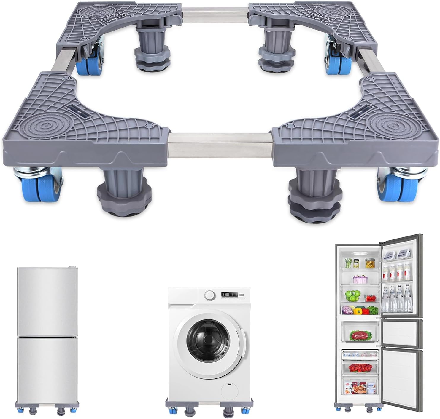 Heavy Duty Mini Fridge Stand with Strong Feet and 4 Rollers,Universal Mini Refrigerator Stand, Washing Machine Pedestal Multi-Functional Base for Refrigerator and Dryer (4 Strong Feet with 4 Rollers)