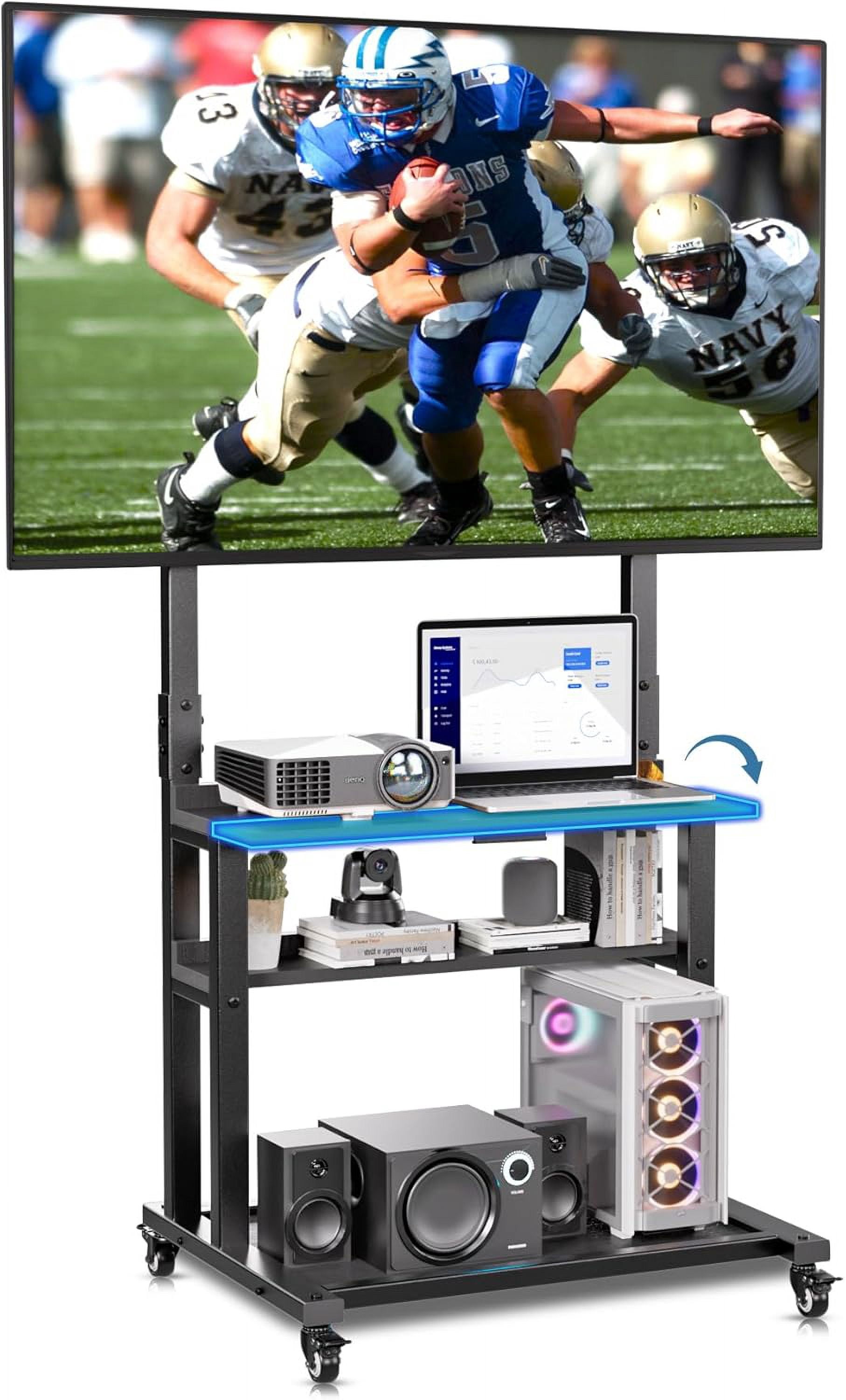Heavy Duty Mobile TV Stand with 3-Tier Shelves, Height Adjustable ...