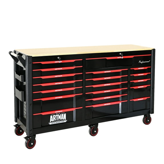 Heavy-Duty Mobile Tool Cart with 19 Drawers for Automotive Repair, Workshop and Laboratory Storage - Black and Red