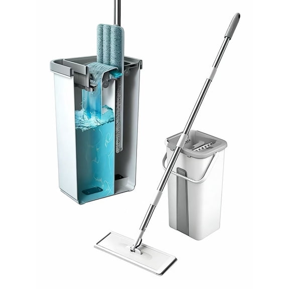 Heavy Duty Mop & Bucket Cleaning Set with Wringer, Adjustable Handle & MachineWashable Microfiber Mop Head Easy Floor Cleaning Solution for Hardwood, Tile, Laminate, Vinyl