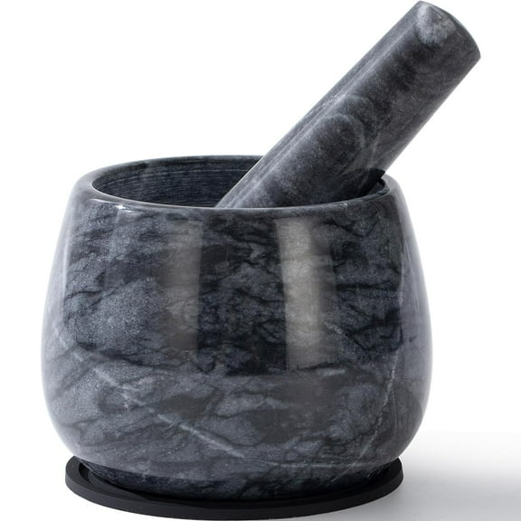 Heavy Duty Mortar and Pestle, Natural Marble Pestle Set, Spice Herb Grinder Make Fresh Guacamole, Salsa, Pesto, Stone Bowl, 1.5 Cup