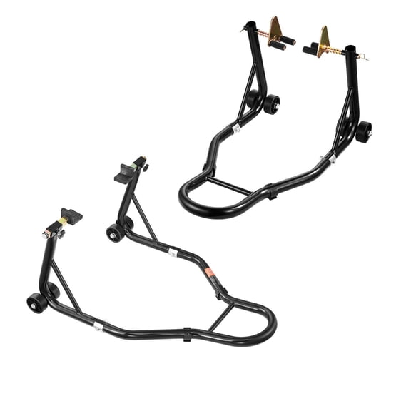 Heavy-Duty Motorcycle Lift Stand Combo,1100lb Capacity Front&Rear Wheel Stands with Dual-Fork and Swingarm Spool,Compatible with Sport Bikes Like Yamaha,Honda,Kawasaki,Suzuki,Black