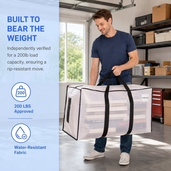 Heavy Duty Moving Bags 8 Pack - 200lbs Capacity Water-Resistant Storage Totes with Reinforced Wrap-Around Handles & Strong Zipper, Semi-Transparent Foldable Moving Bins Alternative to Boxes